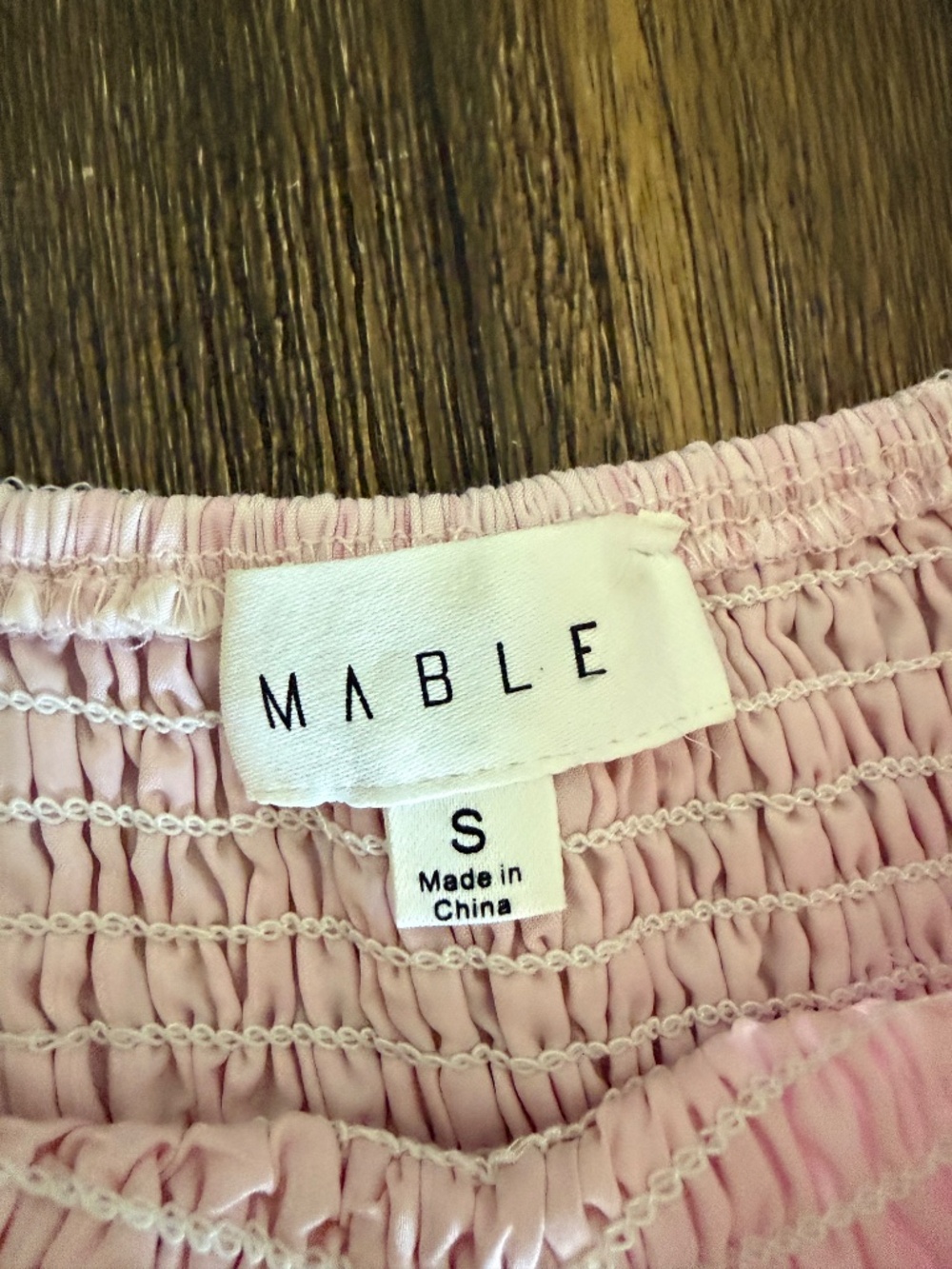 MABLE Pink Smocked Puff Sleeve Textured Check Tiered Babydoll Mini Dress Small - Picture 7 of 16